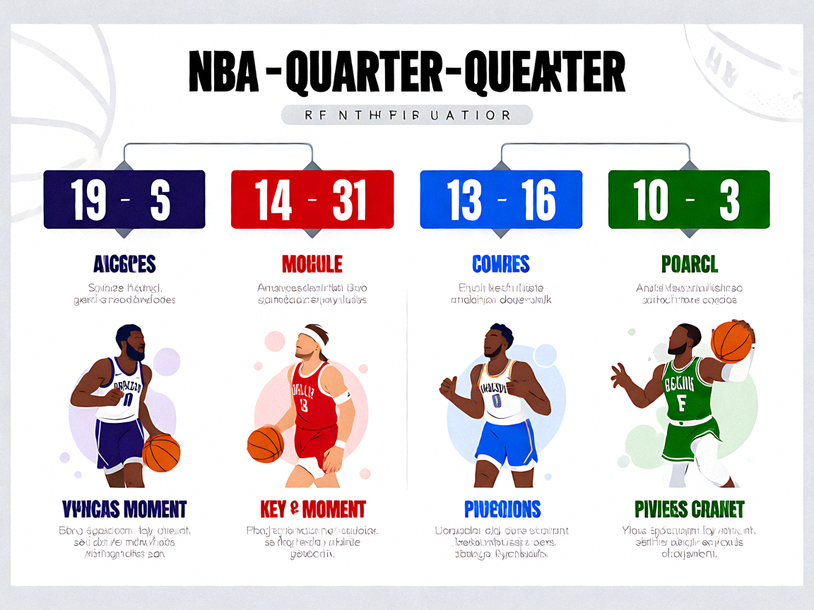 NBA篮球比赛分节比分结构图，展示四节得分分布和关键时刻分析